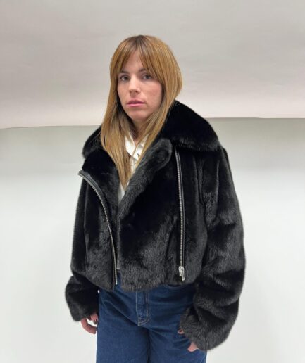 Real black biker Saga mink fur in let out technique with silver hardware, super rich and lightweight mink Luxury fur gift for women.