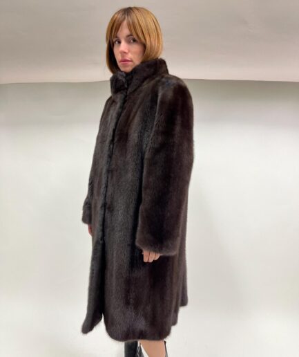 Real brownish Saga fur mink high collar coat let out technique, gray and dark brown lavish and super rich mink Luxury fur gift in a budget.