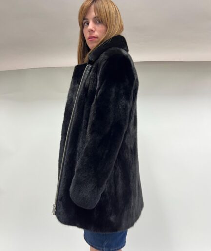 Real black long biker Saga mink fur in let out technique with silver hardware, super rich and lightweight mink Luxury fur gift for women.