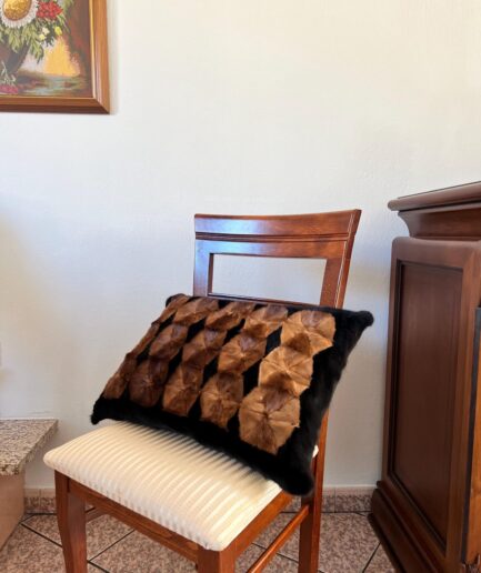 Real fur pillow in one side fur  and textile cushion case, decorative real fur bedding, genuine fur home luxury gift , interior fur design.