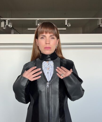 Genuine hair-on black leather coat, real cavallino transitional coat.Luxurious lightweight calf jacket with snaps and zip closure.