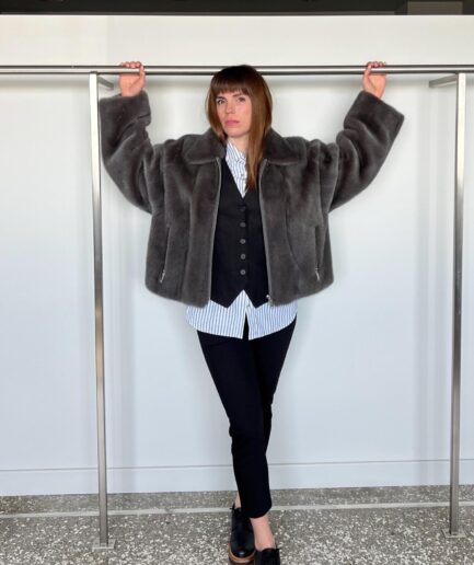 Real grey mink fur jacket from Copenhagen fur pelts. Stunning mink  body style fur with zippers. Premium quality and super soft mink fur.