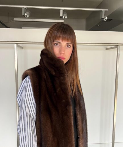Real brown mink fur vest in straight line made from lavish brown Saga mink fur. Demi buff practical fur jacket.Luxury fur gift.