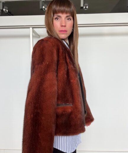 Real short copper mink fur jacket made from lavish copper colored Saga mink fur with zipped pockets.Luxury fur gift.Luxury fur gift.