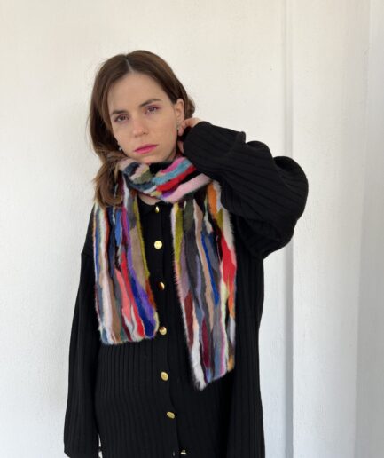 Genuine multicolored mink fur scarf, stunning fur shawl, unique fur long stole, fabulous and affordable collar luxury gift.