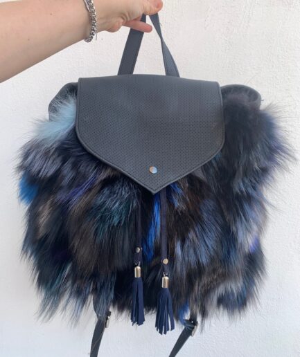 Real leather fox fur backpack, real fox fur school bag,leather rucksack, laptop bag, fox fur bag, portfolio shoulder bag, woman leather bag.