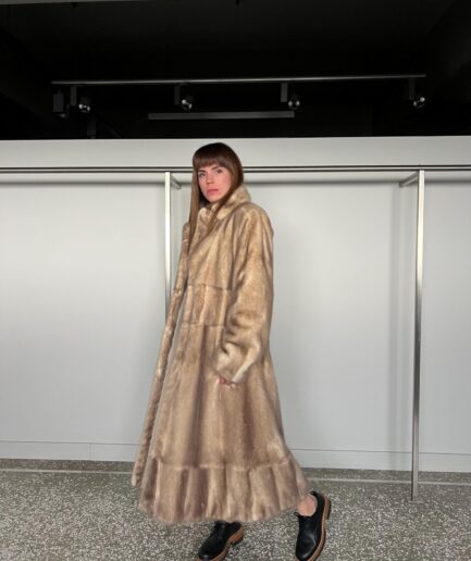 Real Saga beige full length mink fur stroller in pearl mink lavish premium quality pelts. Fabulous luxury fur gift.
