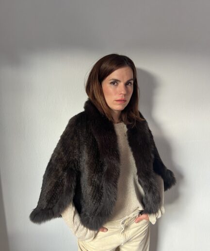 Handwoven Mink Fur with tonal fox trim - Lightweight Cape