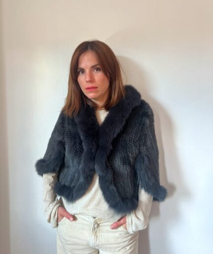 Handwoven Mink Fur with tonal fox trim - Lightweight Cape