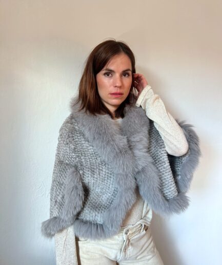 Handwoven Mink Fur with tonal fox trim - Lightweight Cape (Copy)