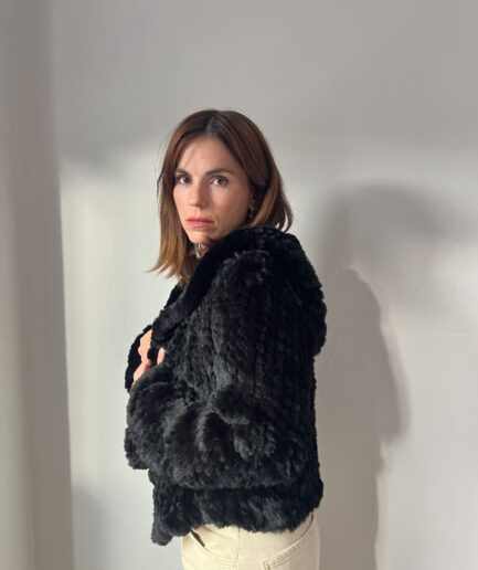 Handwoven Rabbit Fur Hooded Jacket -  Lightweight Cape