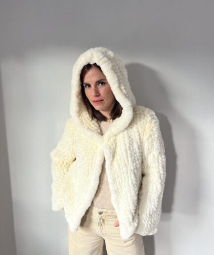 Handwoven Rabbit Fur Hooded Jacket -  Lightweight Cape