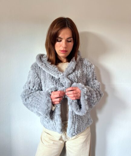 Handwoven Rabbit Fur Hooded Jacket -  Lightweight Cape